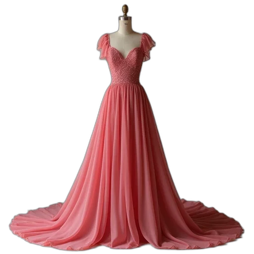 dress, 3d render, red, pastel transparent PNG cut-out