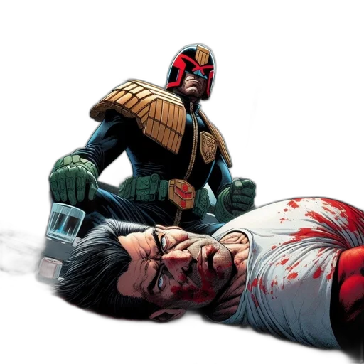 comic book art, concept art, red, incapacitated transparent PNG cut-out