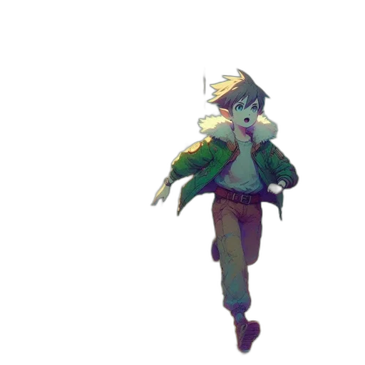 jacket, staff, creature, hat transparent PNG cut-out