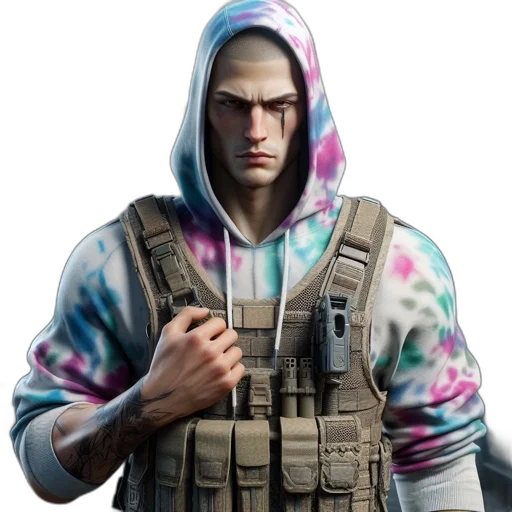 jacket, weapon, face, staff transparent PNG cut-out