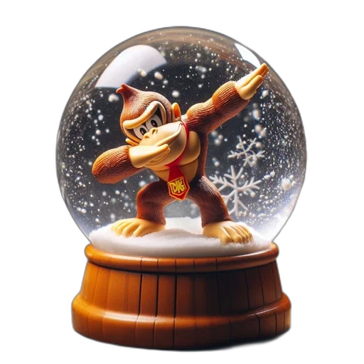 3d render, snow, globe, monkey transparent PNG cut-out