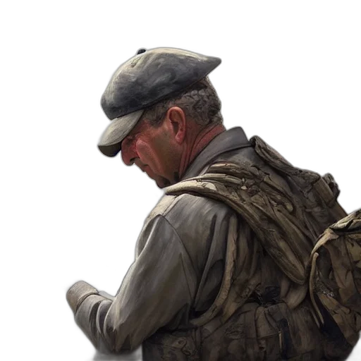 jacket, hat, staff, weapon transparent PNG cut-out