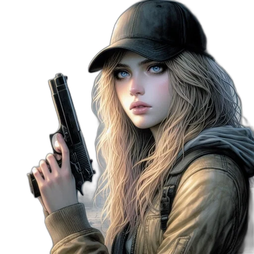 weapon, hat, jacket, photorealistic transparent PNG cut-out