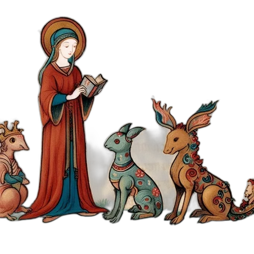 illustration, medieval, manuscript, featuring transparent PNG cut-out