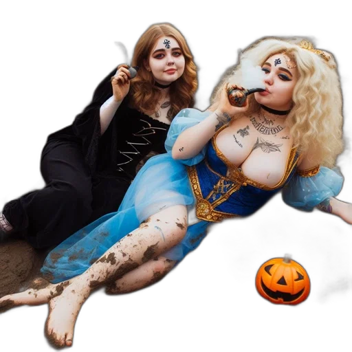 concept art, two, women, adorned transparent PNG cut-out