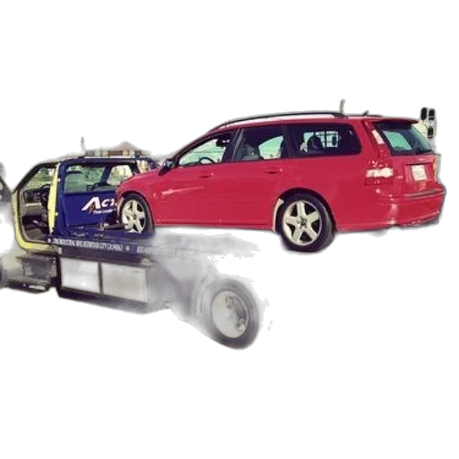 car, red, being, towed transparent PNG cut-out