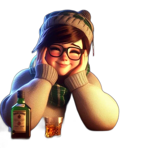 bottle, jacket, hat, face transparent PNG cut-out