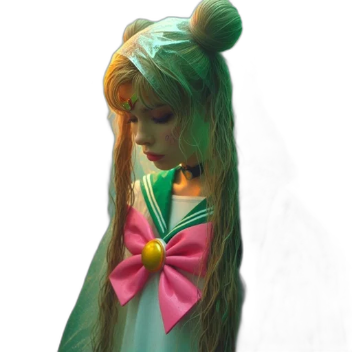 dress, hair, staff, mask transparent PNG cut-out