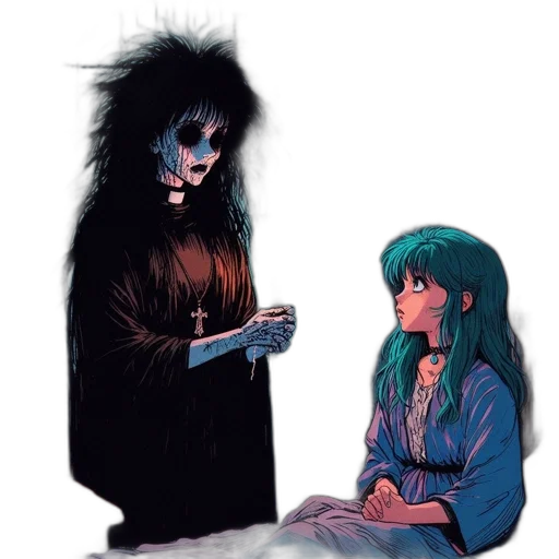 creature, hair, concept art, vaporwave transparent PNG cut-out