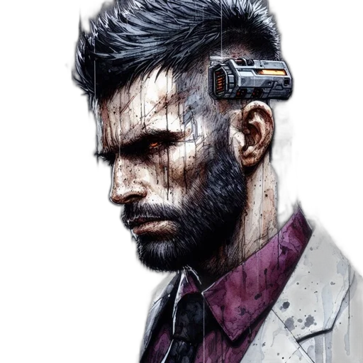 face, jacket, robot, weapon transparent PNG cut-out