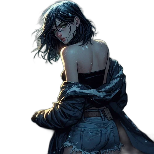 jacket, dress, cyberpunk, comic book art transparent PNG cut-out