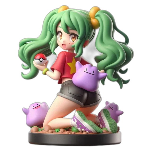 3d render, concept art, pixel art, green transparent PNG cut-out