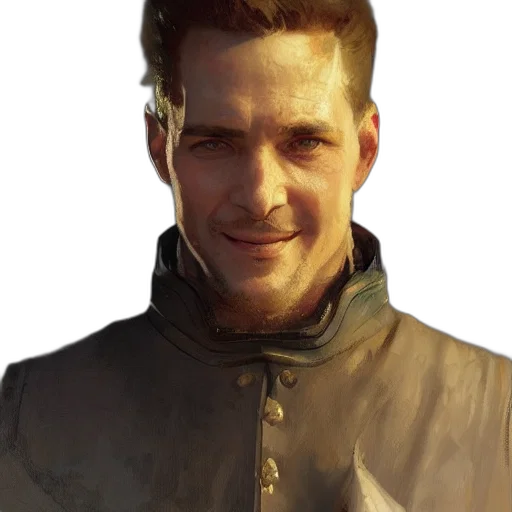 face, jacket, staff, weapon transparent PNG cut-out