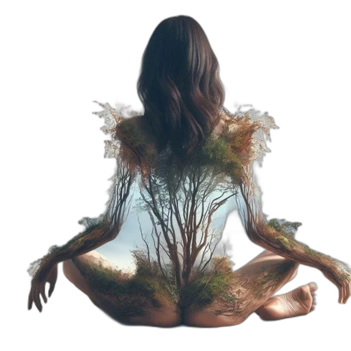 dress, hair, creature, tree transparent PNG cut-out