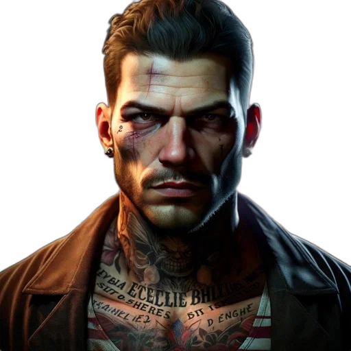 face, jacket, cyberpunk, photorealistic transparent PNG cut-out