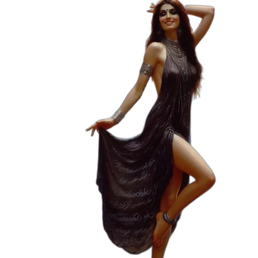 dress, creature, staff, hair transparent PNG cut-out