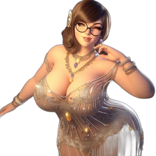 dress, staff, jewelry, 3d render transparent PNG cut-out