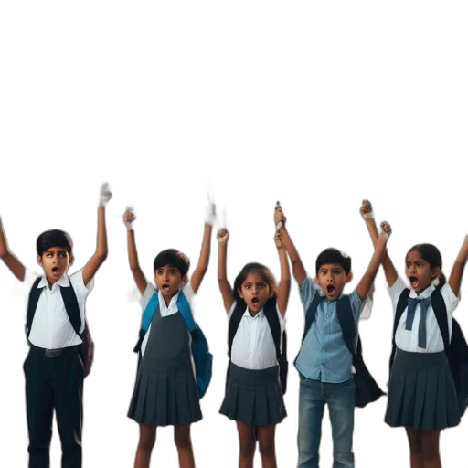 five, schoolchildren, stand, together transparent PNG cut-out