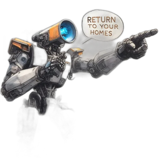 robot, weapon, concept art, 3d render transparent PNG cut-out