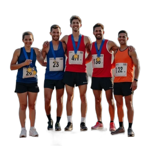 running, marathon, participants, posing transparent PNG cut-out
