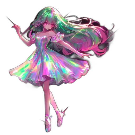 dress, staff, hair, creature transparent PNG cut-out