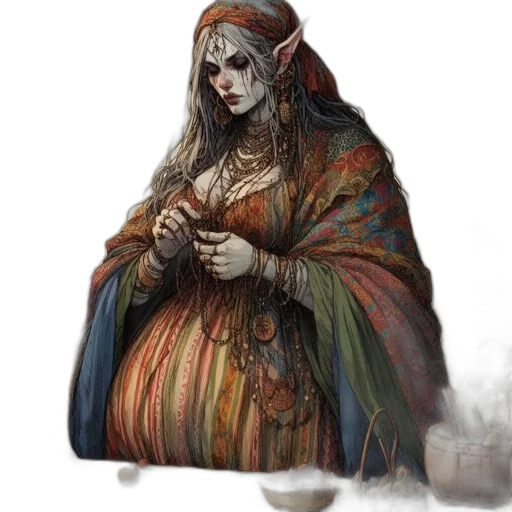 dress, jewelry, staff, fantasy art transparent PNG cut-out