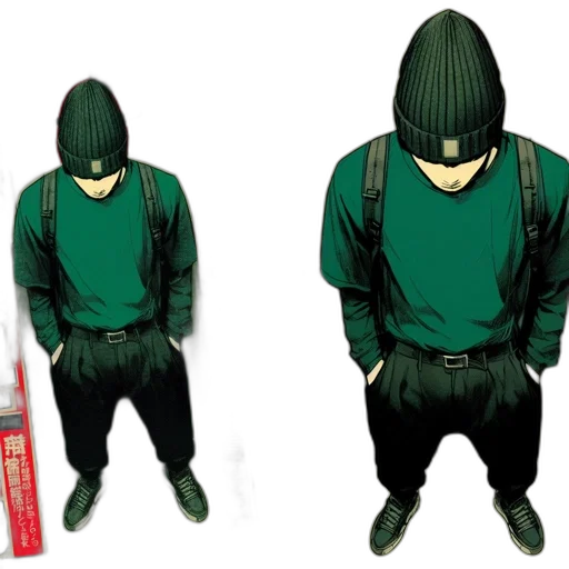 jacket, staff, weapon, mask transparent PNG cut-out