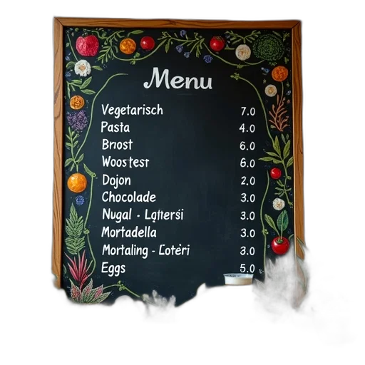 food, 3d render, chalkboard, menu transparent PNG cut-out