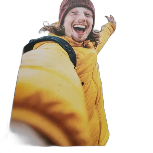jacket, hat, face, staff transparent PNG cut-out
