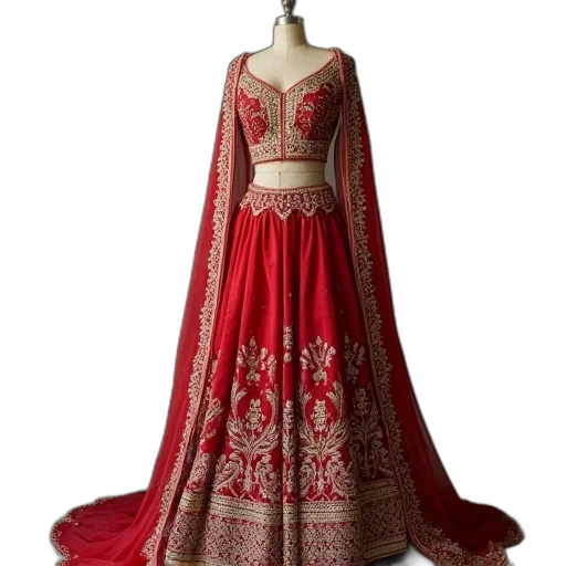 dress, red, embroidered, long transparent PNG cut-out