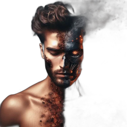face, mask, hair, photorealistic transparent PNG cut-out