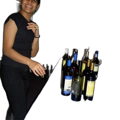 staff, bottle, woman, stands transparent PNG cut-out