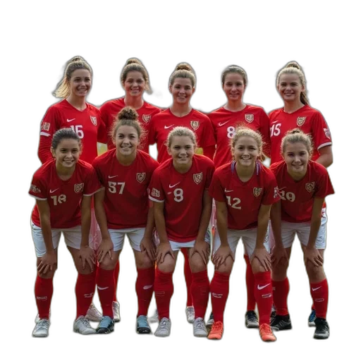 staff, girls, football, players transparent PNG cut-out