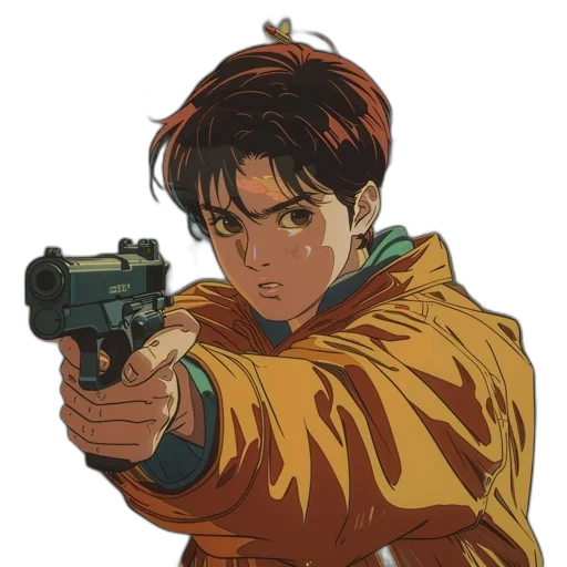 weapon, jacket, face, anime transparent PNG cut-out