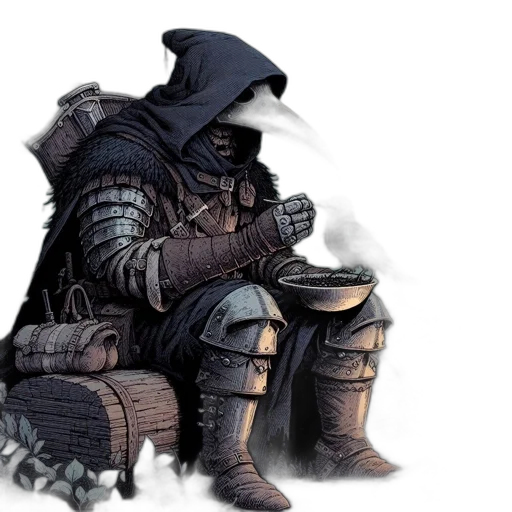 mask, jacket, sword, concept art transparent PNG cut-out