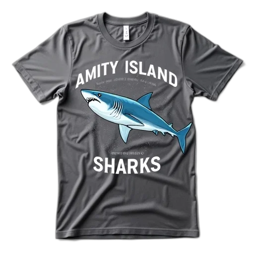 gray, t-shirt, shark, graphic transparent PNG cut-out
