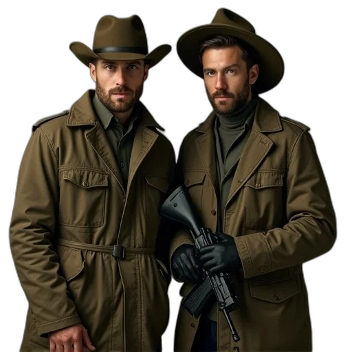 jacket, hat, weapon, concept art transparent PNG cut-out