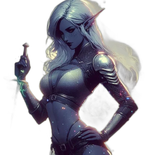robot, staff, cyberpunk, comic book art transparent PNG cut-out