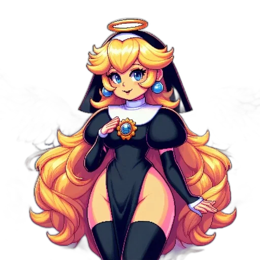 dress, staff, crown, pixel art transparent PNG cut-out