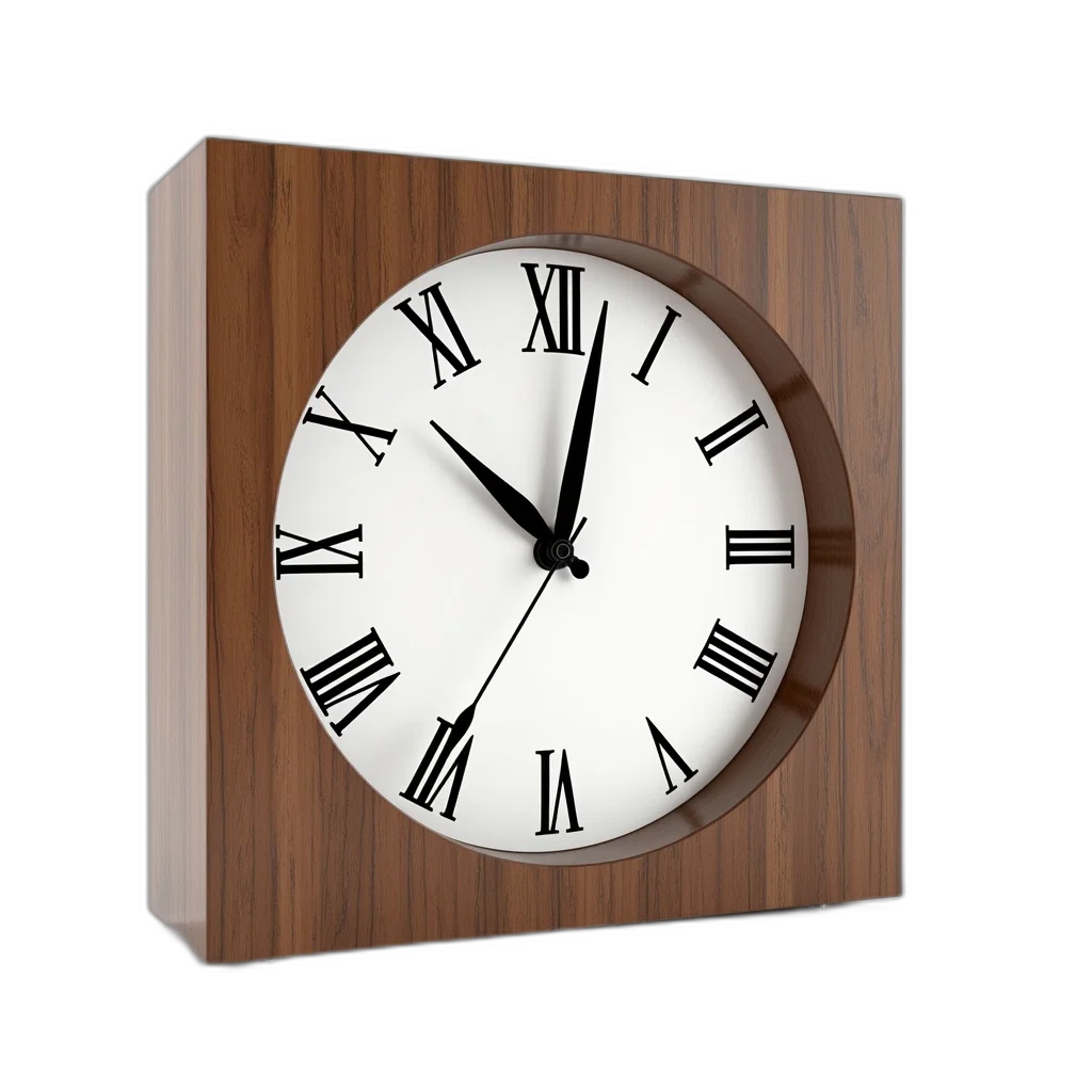 3d render, photorealistic, wooden, clock transparent PNG cut-out