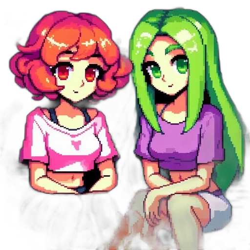 hair, pixel art, vaporwave, concept art transparent PNG cut-out