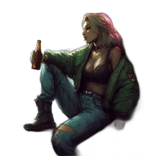 jacket, bottle, weapon, cyberpunk transparent PNG cut-out