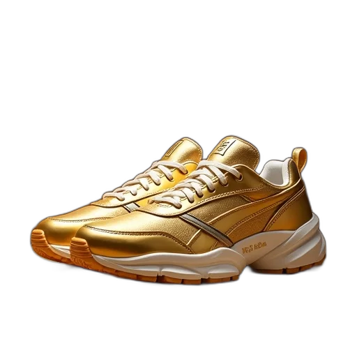 shoes, 3d render, photorealistic, golden transparent PNG cut-out