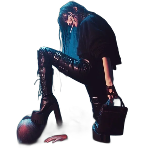 shoes, jacket, weapon, hair transparent PNG cut-out
