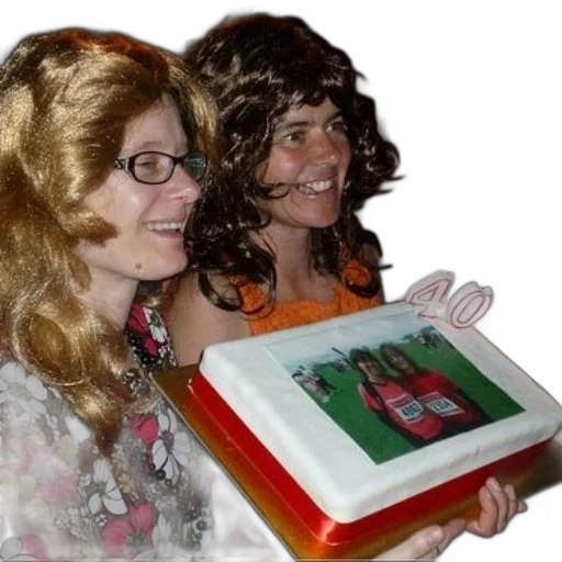 two, women, hold, cake transparent PNG cut-out