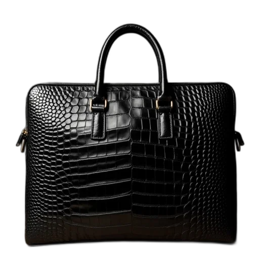 black, crocodile, leather, briefcase transparent PNG cut-out