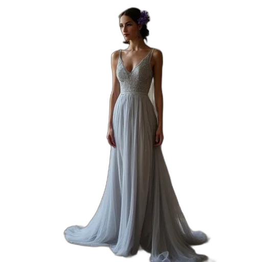 dress, blue, woman, long transparent PNG cut-out
