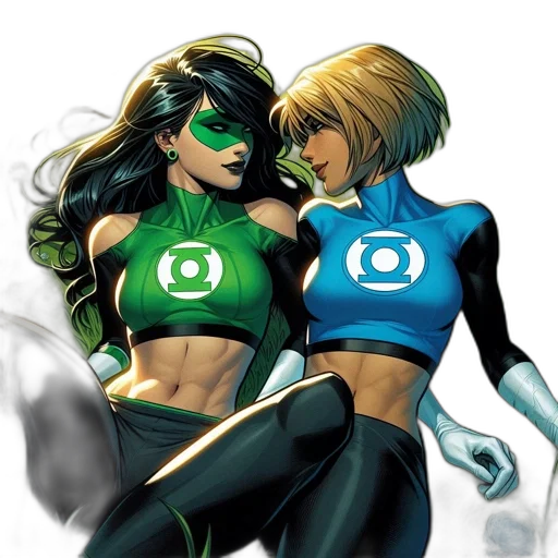 comic book art, concept art, green, two transparent PNG cut-out
