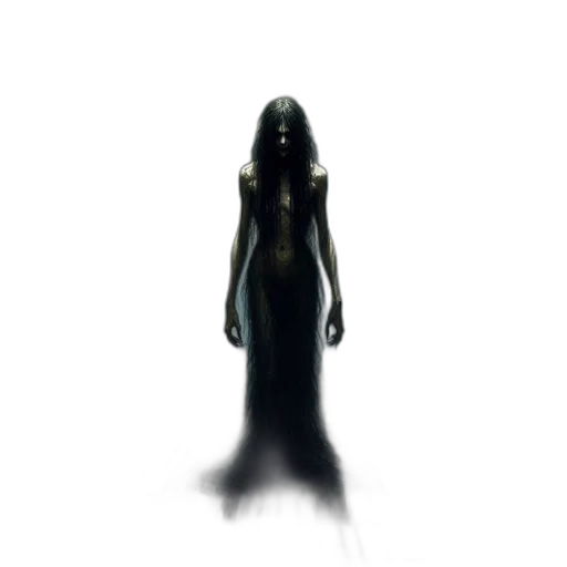 creature, dress, hair, staff transparent PNG cut-out