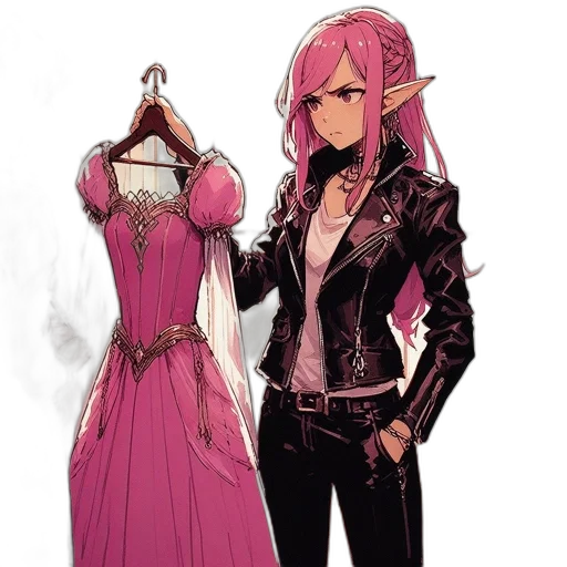 dress, jacket, staff, weapon transparent PNG cut-out